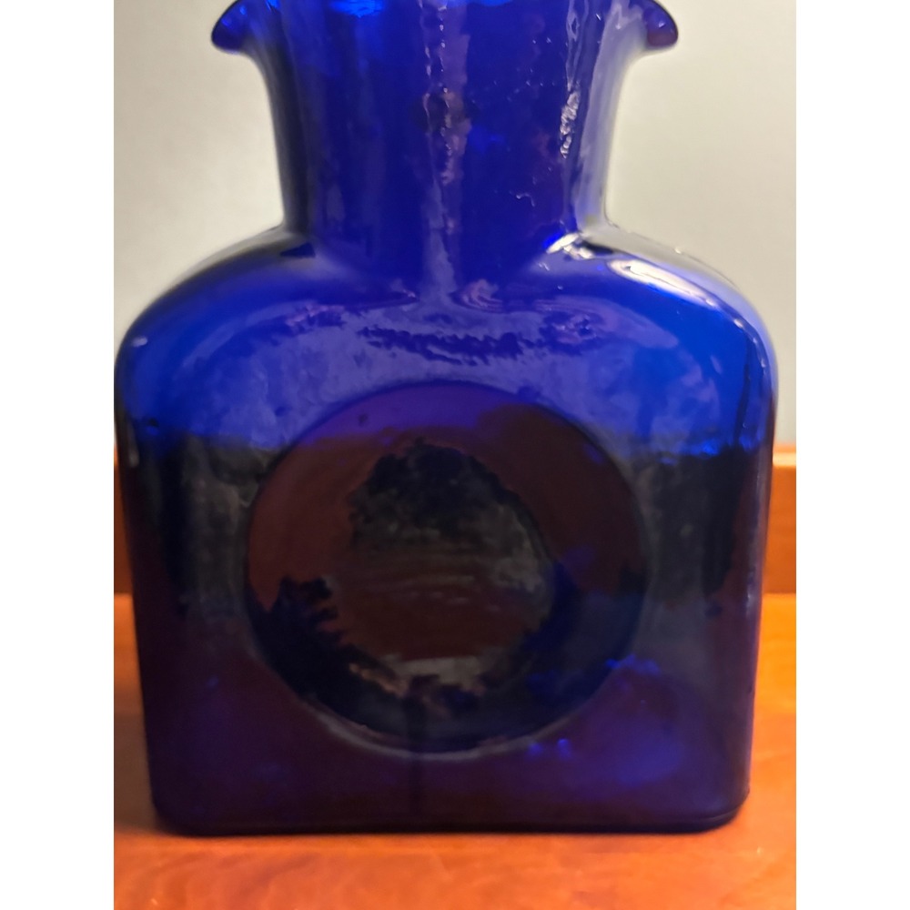 Vintage Blenko 384 Water Bottle Pitcher Cobalt Blue Double Spout Carafe - Picture 5 of 9